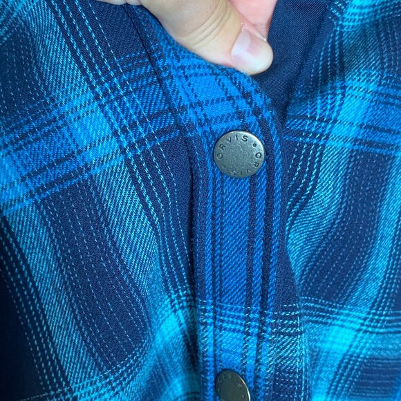 Orvis Womens Fleece Lined Flannel Shacket Size S Blue Plaid Gorpcore Granola - Picture 8 of 15
